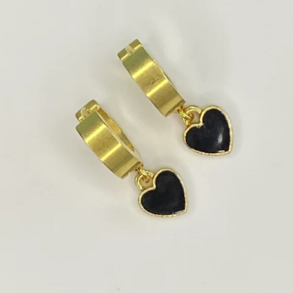 Enamel Heart Huggie Hoop Earrings Stainless Steel - Picture 4 of 5